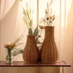 Vintage-Inspired Horn-Shaped Rattan-Look Flower Vase