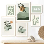 Abstract Green Plant Poster and Print Line Bohemian Moon Wall Art Sage Canvas Painting Nordic Wall Picture Living RoomDecoration - Image 3