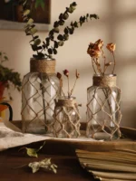 Hand Woven Hemp Rope Glass Vase Dry Flower Decor Art Glass Vase Nordic Living Room Table Decoration Bedroom Boho Home Decoration - Image 5