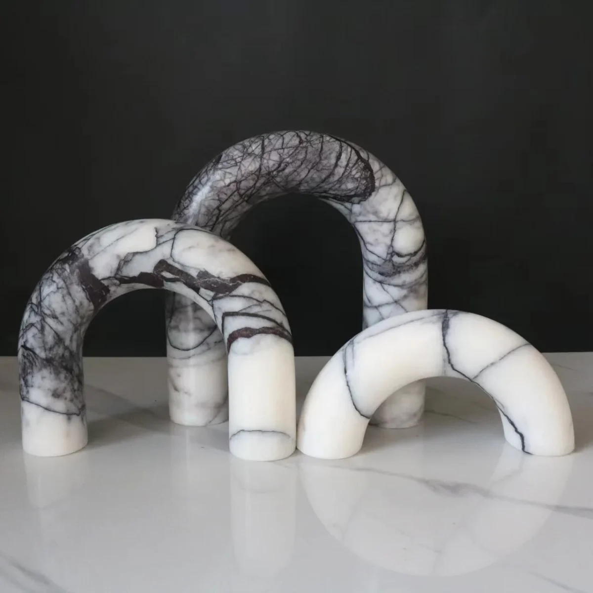 Natural Marble Sculpture Geometric Arch Semicircular Arch Ornament Yellow Cave Stone Decorative Figurines Living Room Decoration - Image 3