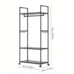 Clothing Storage Rack with Wheels, Hooks & Shelves - Space-Saving Organizer, Durable Freestanding Clothes Organizer for Bedroom - Image 3