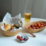 Rattan basket wooden woven basket fruit plate bread snack groceries steamed bun dining table coffee table top storage basket - Image 2