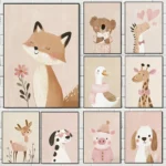 Whimsical Nordic Fox & Unicorn Canvas Art for Kids' Rooms