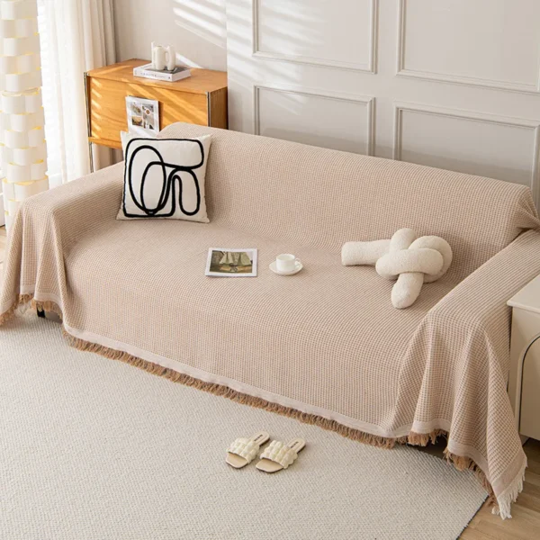 Versatile Cream Sofa Towel - All-Season Cotton Blanket Cover