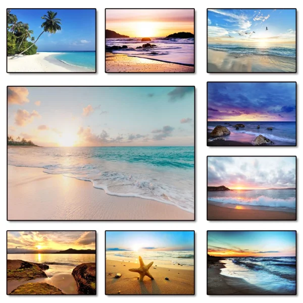 Sunset Hawaii Beach Posters Gold Sea Landscape Canvas Paintings Tropical Palm Tree Wall Art Pictures Living Room Home Decor