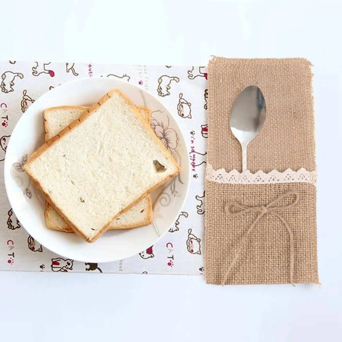 AS60-40PCS Country Wedding Table Silverware Holder Natural Burlap Cutlery Pockets Fork Pockets Rustic Wedding Decoration - Image 1