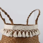 Foldable Handwoven Wicker Storage Baskets Potted Planter Laundry Basket Folding Eco-Friendly Boho Rattan Hanging Basket Seagrass - Image 5