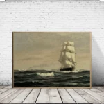 Vintage Rustic Coastal Beach Ocean Landscape Pirate Ship Neutral Painting Canvas Poster Wall Art Pictures Home Bedroom Decor - Image 4