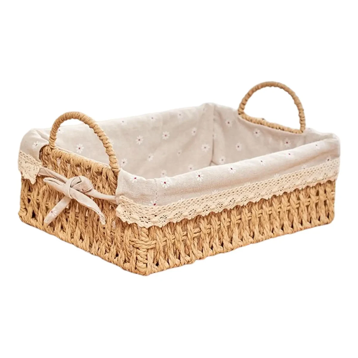 Woven Storage Baskets Kitchen Organizer Handwoven with Handles Cosmetic Box for Breakfast Fruit Bedroom Bathroom Home Decorative - Image 2