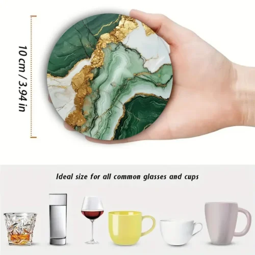 4 pieces of marble pattern printed coasters, suitable for daily family party decoration, office, non-slip wooden coasters