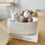 Cotton Knitting Storage Box Solid Color Oval Desktop Finishing Box with Lid Cosmetic Storage Basket - Image 4