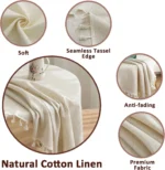 Cotton Linen Round Tablecloth, Farmhouse Dust-Proof Tablecloth,Soft and Wrinkle Free Table Cover with Tassels for Kitchen Dining - Image 2
