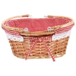 Pcs Large Vintage Red Wicker Picnic Basket With Handle Lid Scalloped Rattan Storage Baskets Foldable Market Collapsible Set For