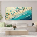Mintura,Handmade Knife Beach Crowd Oil Paintings on Canvas Living Room Home Decor Large Seaside Scenery Poster Wall Art Pictures - Image 3