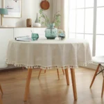 Nordic Simple Solid Color Round Tablecloth Cotton Linen Cloth Tassel Dust-proof Tablecloth Washable Living Room Table Decoration - Image 3