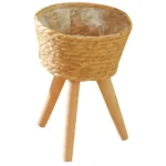 Wood Woven Plant Pot on Standing Legs Household Planter Pot Plant Shelf Indoor Wood Flower Plant Shelf Indoor Weaving Flowerpot - Image 6
