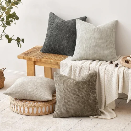 18x18 Inch Chenille Throw Pillow Covers Luxury Soft Cushion Case for Home Couch Bed Living Room Spring Farmhouse Decor