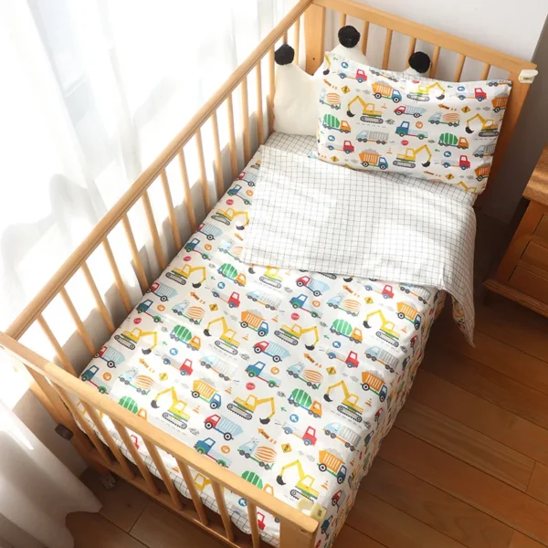 3Pcs Baby Crib Bedding Set Pure Cotton Bed Linens Boy Girl Cot Kit Include Pillowcase Sheet Duvet Cover Children Room Decoration
