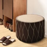 Japanese Entryway Shoe Stool Rattan Tatami Cushion Minimalist Round Pouf Light Luxury Small Footstool for Bedroom Living Room