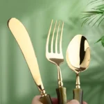 Luxurious Gold-Plated Olive Green Stainless Steel Cutlery Set - Image 5
