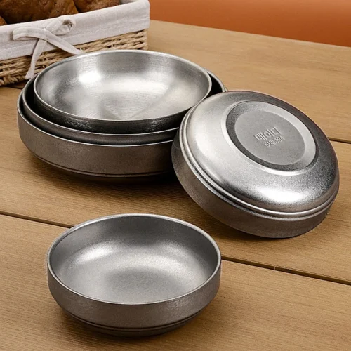 Snow Sand 304 Stainless Steel Dish Plate Salad Bowls Seasoning Dish Flat Bowl Fruit Retro Tableware Set Bowl 2025