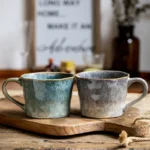 Two Sets of Couple's Cups Kiln Turned Glazed Mugs One Set of Ceramic Water Cups Coffee Cups Water Patterned Cup - Image 2