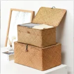 +Handwoven Seagrass Shelf Basket with Lid, Rectangular Desktop Organizer for Makeup & Sundries - Image 6