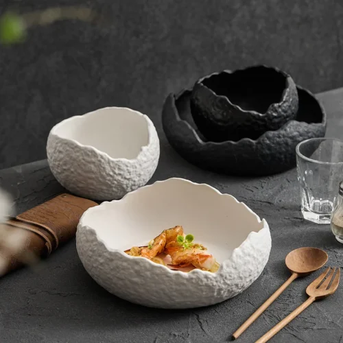 Matte Ceramic Noodles Soup Bowls Hick Soup Bowl Salad Bowl Pasta Bowl Snack Plate Dessert Plate Ceramic Tableware