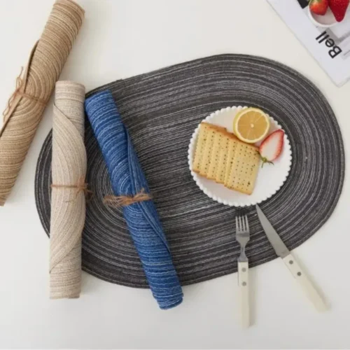 1/6/10pcs 35x50cm Big Oval Braided Placemats Natural Woven Table Mats for Dining Table Place mats Blue Khaki Cream