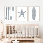 Coastal Serenity: Blue Watercolor Surfboard Art Print - Image 3