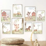 Whimsical Farm Animal Canvas Prints for Kids’ Room Decor