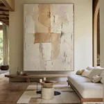 3D Beige Large Canvas Abstract Handmade Oil Painting Brown Simple Wall Art Textured Geometric Art Wall Decor Living Room Decor - Image 4