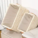 1Pcs Durable Kitchen Organizer Storage Basket Rattan Woven Rectangular Wicker Basket Container Nautral Seagrass Bins - Image 3