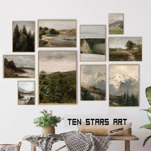Moody Vintage Countryside Natural Landscape Antique Painting Wall Decor Vintage Aesthetic Prints Canvas Painting Home Room Decor