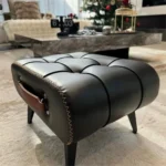 Small Foot Stool Ottoman PU Leather Rectangle Ottoman Footrest Bedside Step Stool with Wood Legs for Desk Living Room Bedroom - Image 5