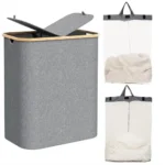 Foldable Dirty Clothes Basket With 2 Section Inner Bag with Lid/Handle Laundry Basket Waterproof Large Size Washing Baskets - Image 4