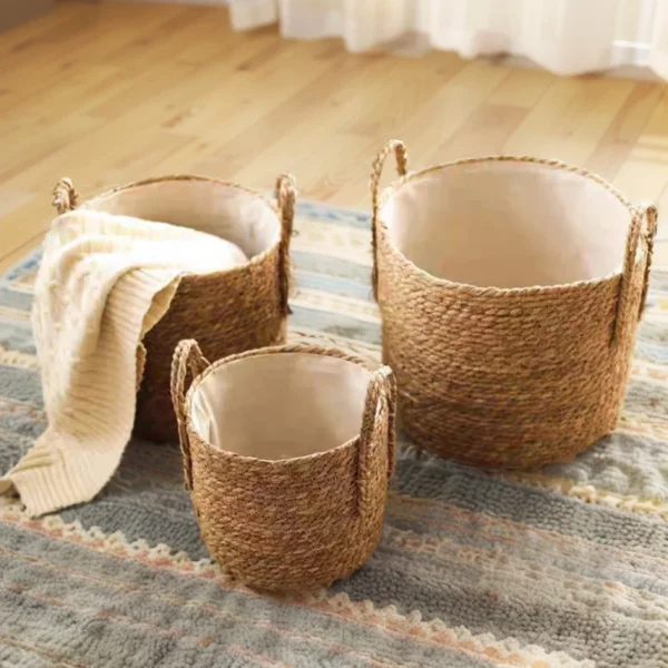 Protable Storage Basket Straw Rope Weaving Baskets Clothes Organizer Toys Snack Sundries Desktop Storage Box Laundry for Home