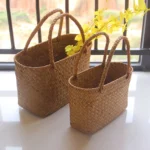 Seaweeds Woven Portable Flower Basket Handbag Durable Laundry Basket Market Bag for Outing Picnic Clothes Storage - Image 2