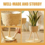 Wood Woven Plant Pot on Standing Legs Household Planter Pot Plant Shelf Indoor Wood Flower Plant Shelf Indoor Weaving Flowerpot - Image 5
