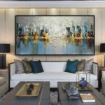 Arthyx Large Handpainted Knife City Building Oil Painting on Canvas Modern Abstract Posters Wall Picture For Home Decor No Frame - Image 2