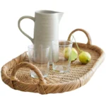 Rattan Decor Tray, Handmade Woven Rattan Tray with Handles, living room Decorative Circle Boho Tray for Coffee Table, Ottoman - Image 5