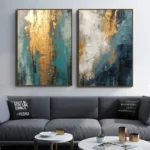 Sophisticated Abstract Black Gold Blue Canvas Art for Home - Image 2