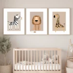 Set of 3 Bohemian Giraffe Toddler Mural Canvas, Zebra Forest Toddler Decoration, Interesting Lion Animal Printing Poster, Children's Forest Art Room, Toddler Printing, Toddler Decoration, Animal Toddler, Children's Room Decoration, Frameless - Image 6