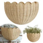 Scalloped Wicker Baskets For Wall Natural Woven Rattan Organizer Scalloped Home Decor Storage For Living Room Study Nursery - Image 6