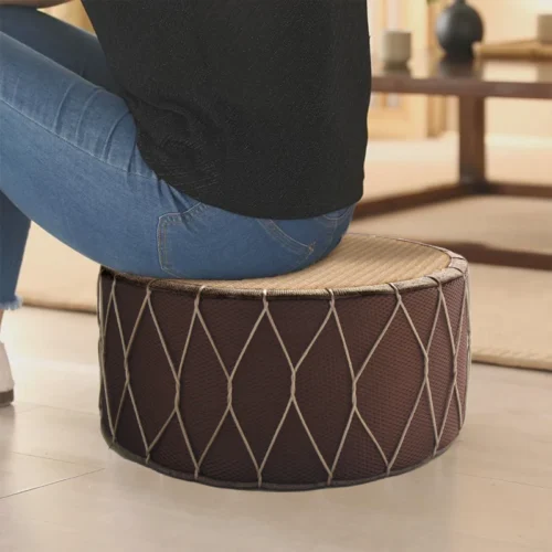 Japanese Entryway Shoe Stool Rattan Tatami Cushion Minimalist Round Pouf Light Luxury Small Footstool for Bedroom Living Room