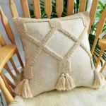 Boho Linen Cushion Cover 45x45cm / 30x50cm – Beige Neutral Tassel Throw Pillow Case for Living Room, Bedroom Decor - Image 2