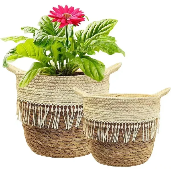 Handwoven Straw Flower Basket - Nordic Pastoral Decor