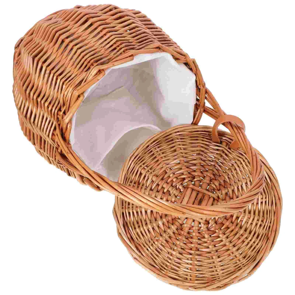 Foldable Picnic Basket Wicker Tray Decor Daily Supplies Multi-function Storage Shopping Bins with Lids - Image 2