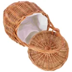 Foldable Picnic Basket Wicker Tray Decor Daily Supplies Multi-function Storage Shopping Bins with Lids - Image 2