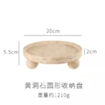 Retro Natural Marble Tray Decorative Fruit Bowl Vintage Travertine Stone Jewelry Perfume Plate with Three-legs Home Decoration - Image 6